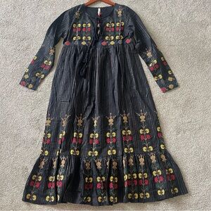 Raga Anthropologie Black Embellished Maxi Dress XS Made in India NEW With Tags!